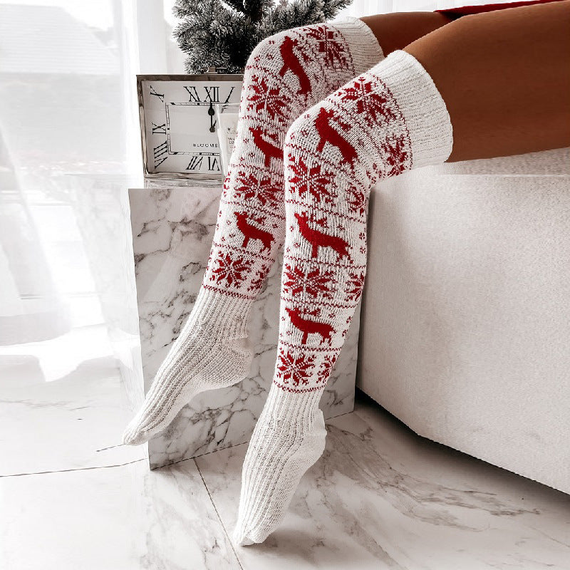 Christmas Snowflake Elk Long Knitted Socks Winter For Women