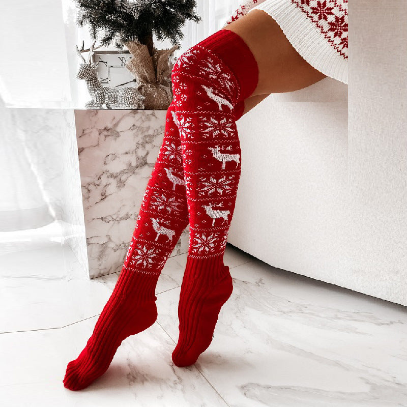 Christmas Snowflake Elk Long Knitted Socks Winter For Women